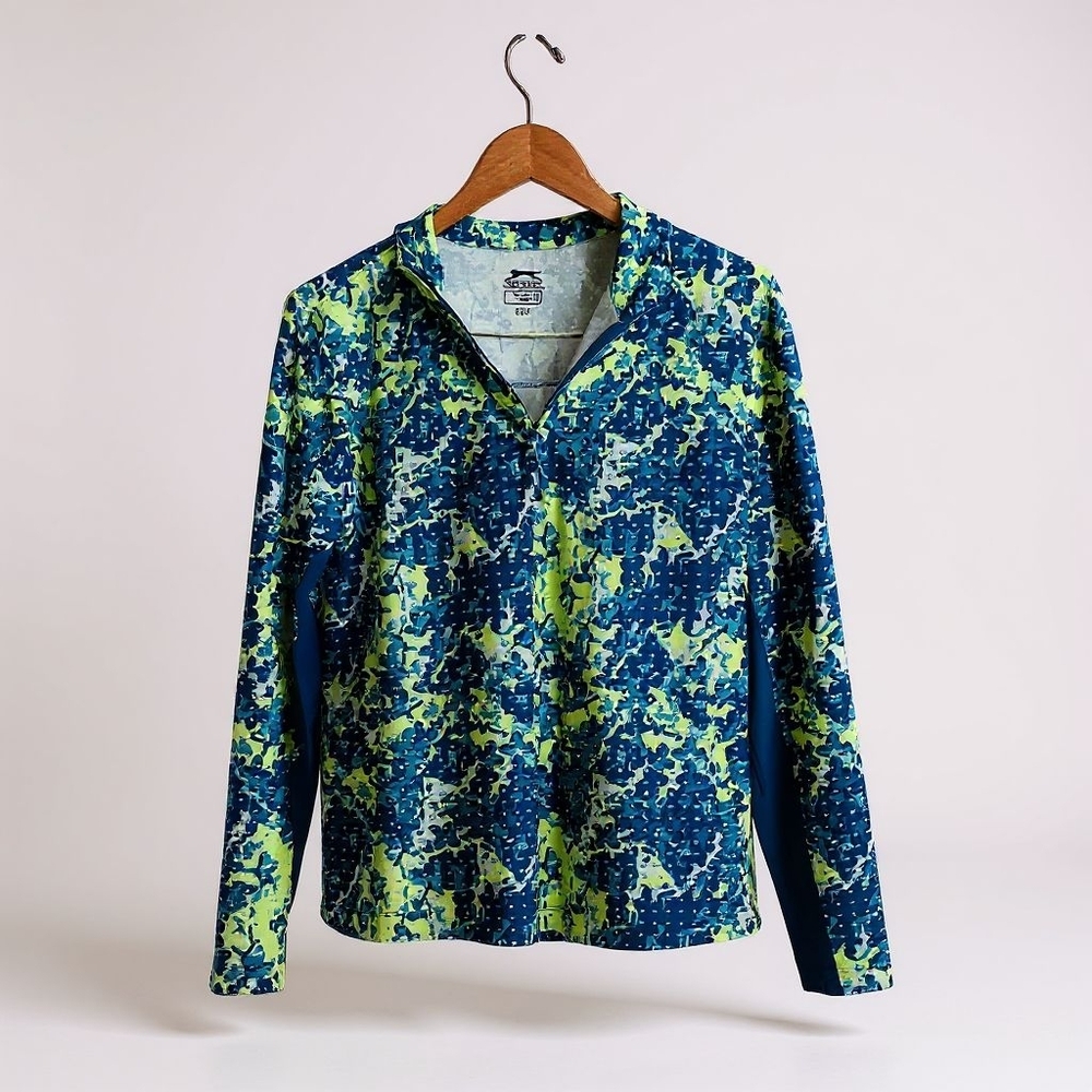 Slazenger Blue and Green Patterned Golf Top